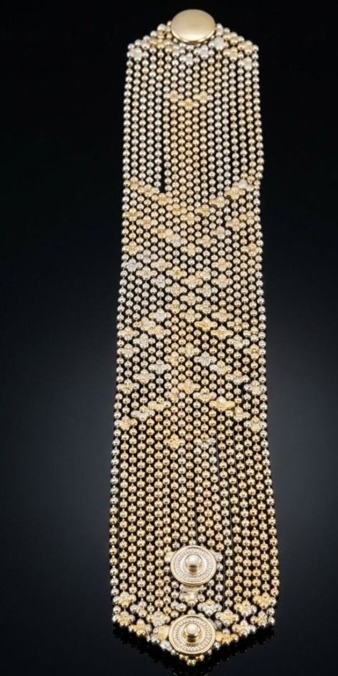 VTG MCM Wide Gold Mesh Garter Cuff Bracelet Geometric Chevron